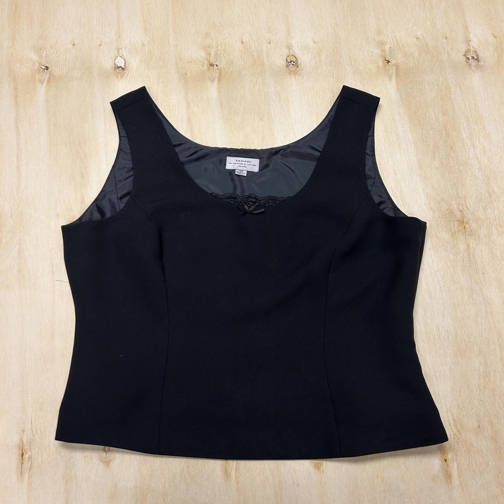 Vintage Black Bow Scoop Neck Camisole Tank Top Women 12P Tahari Arthur S. Levine